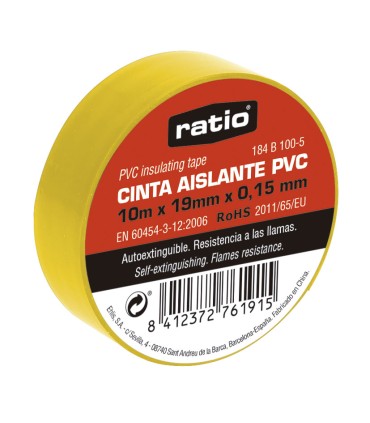 CINTA AISLANTE 19X10M AMARILLO  0,15MM