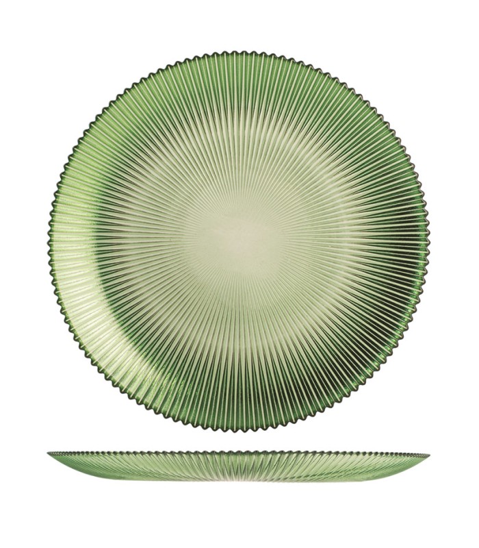 PLATO POSTRE VIDRIO GROOVE VERDE 21CM.