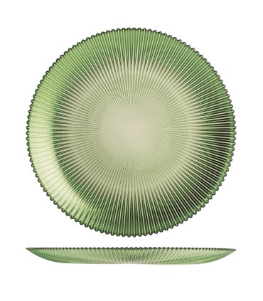 PLATO POSTRE VIDRIO GROOVE VERDE 21CM.