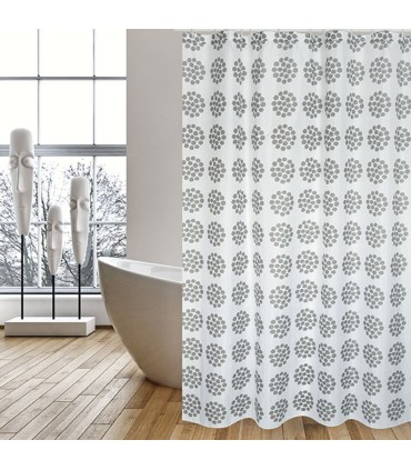 CORTINA BAÑO POLIEST.180X200 BEGONIA GRI
