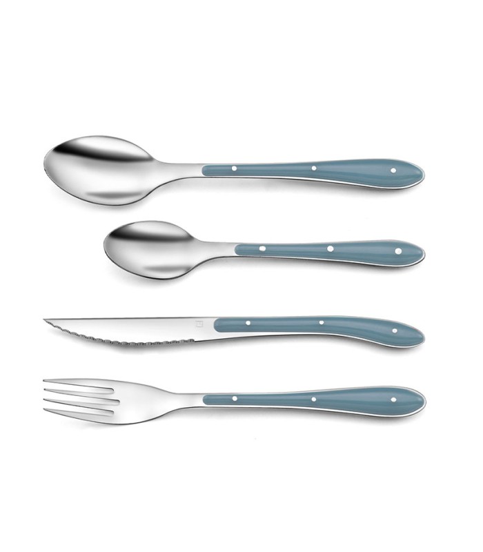 CUBIERTOS INOX.+PP AZUL 24 PZS. BISTRO