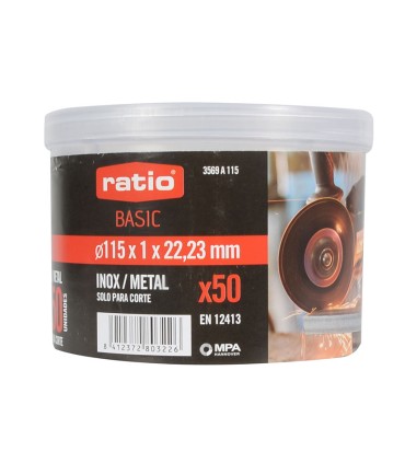 50 DISCOS CORTE INOX BASIC 115MM.RATIO