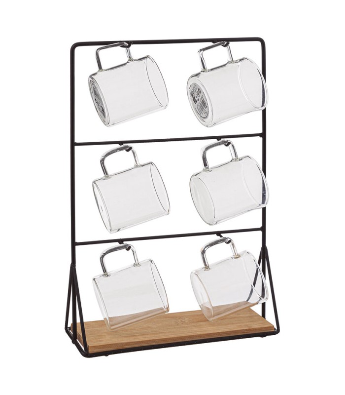 TAZA CAFE TRANSPARENTE 6 UN. + SOPORTE