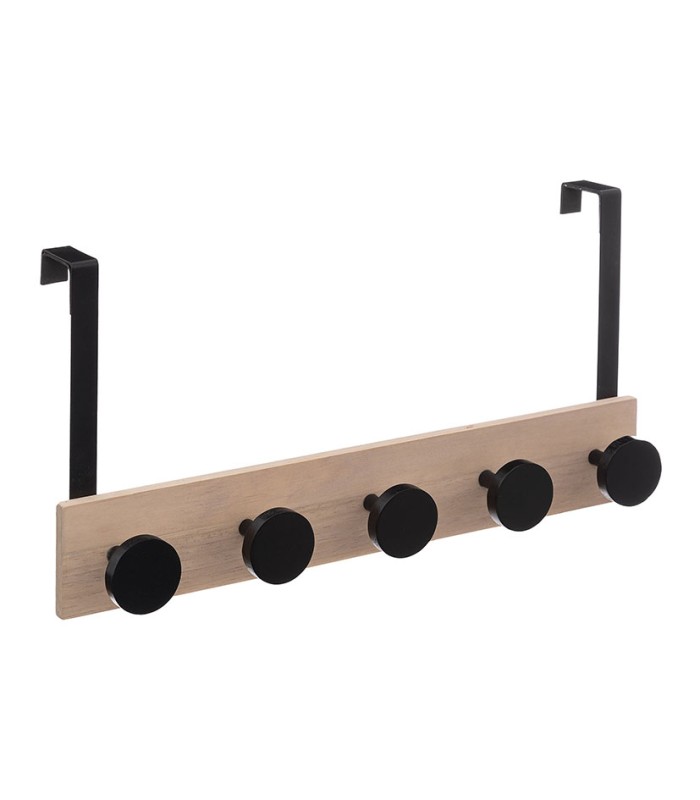 PERCHA P/PUERTA MADERA 5 POMOS NEGRO