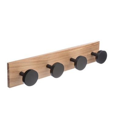 PERCHA PARED MADERA 4 POMOS NEGROS