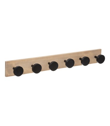PERCHA PARED MADERA 6 POMOS NEGROS