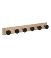 PERCHA PARED MADERA 6 POMOS NEGROS