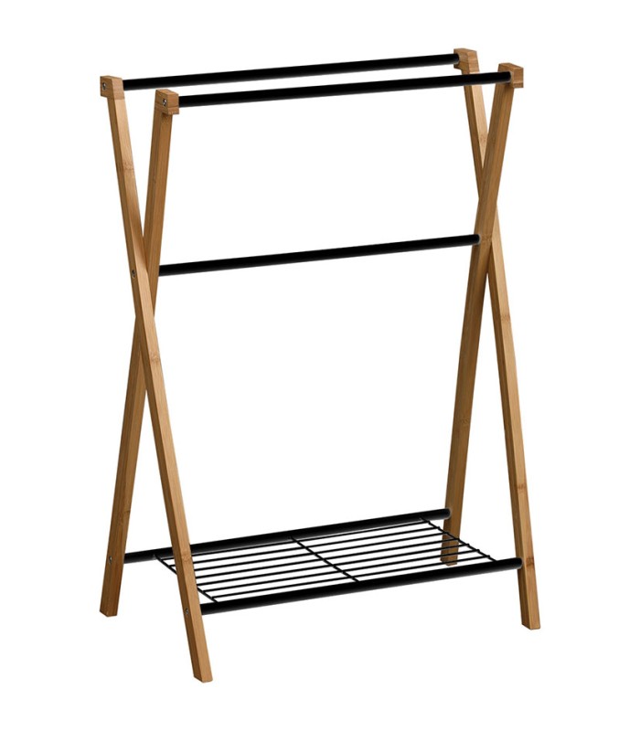 TOALLERO 3 BARRAS+ESTANTE NEGRO/BAMBU