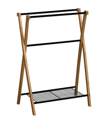 TOALLERO 3 BARRAS+ESTANTE NEGRO/BAMBU