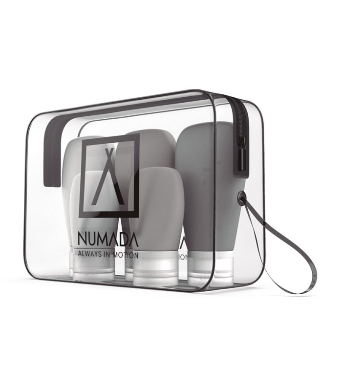 NECESER TRANSPARENTE C/BOTELLAS P/VIAJE