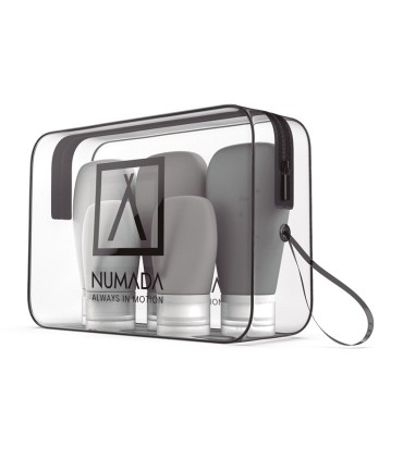 NECESER TRANSPARENTE C/BOTELLAS P/VIAJE