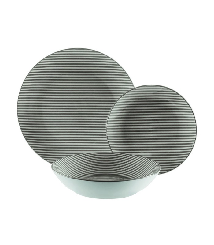 VAJILLA 18 PIEZAS RAYAS GRIS