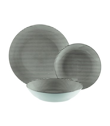 VAJILLA 18 PIEZAS RAYAS GRIS