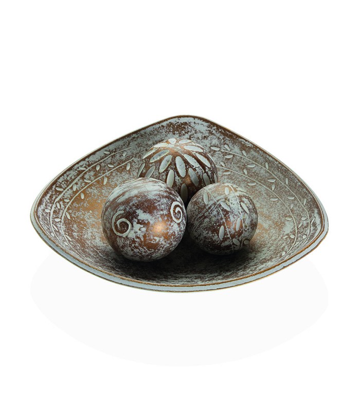 CENTRO MESA MARRON CON 3 BOLAS