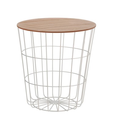 MESA MADERA/ACERO Ø 39X41 CM. BLANCO