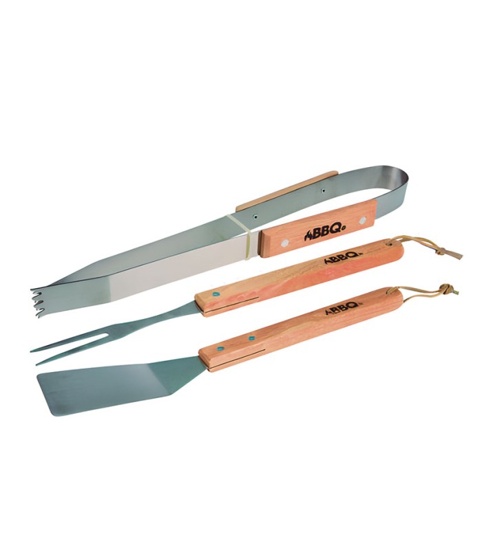 ACCESORIOS BBQ 3 PZAS. MANGO MADERA