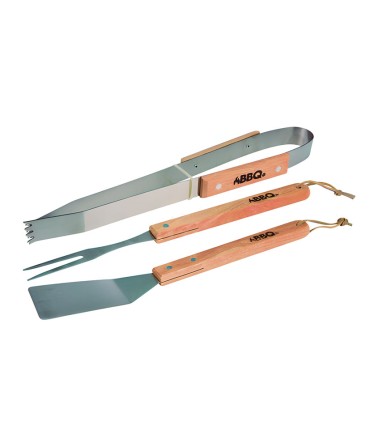 ACCESORIOS BBQ 3 PZAS. MANGO MADERA