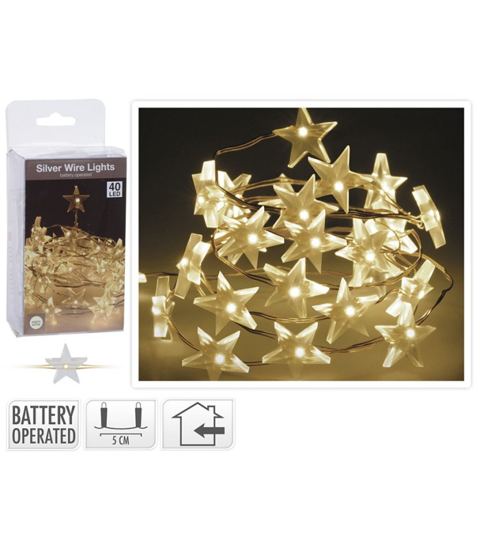 ILUMINACION 40 LEDS ESTRELLAS BCO.CALIDO