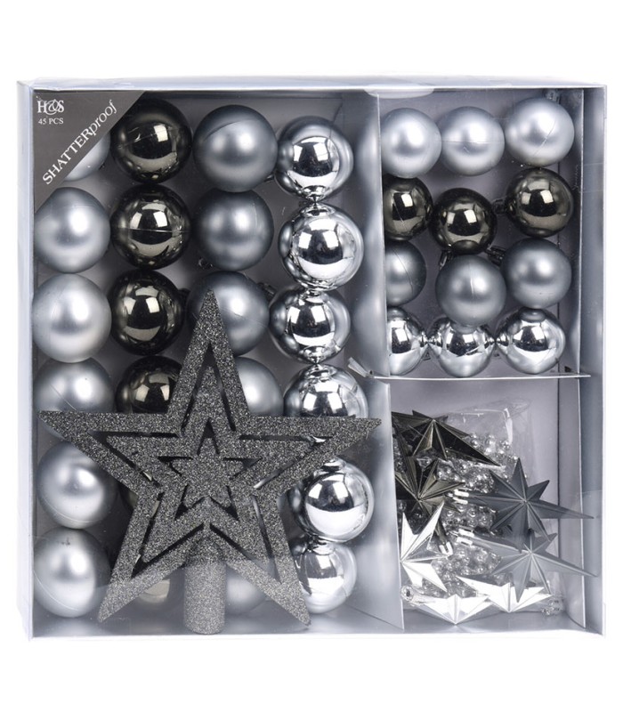 SET 45 ADORNOS ARBOL GRAFITO