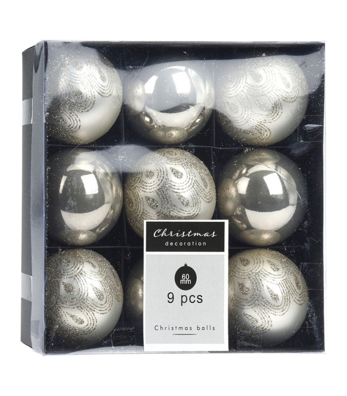 BOLAS 60 MM. X 9 UN.DECORADAS BCO.NIEVE