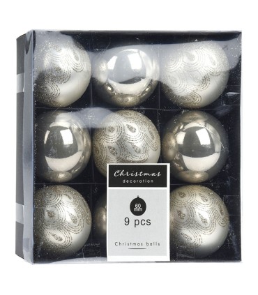 BOLAS 60 MM. X 9 UN.DECORADAS BCO.NIEVE