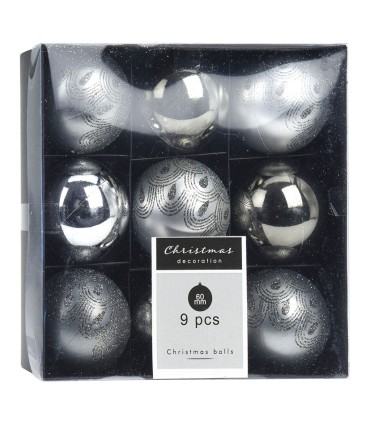 BOLAS 60 MM. X 9 UN.DECORADAS GRAFITO