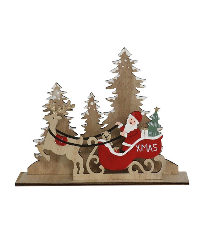 PAISAJE TRINEO SANTA MADERA 17,6X22,5 CM