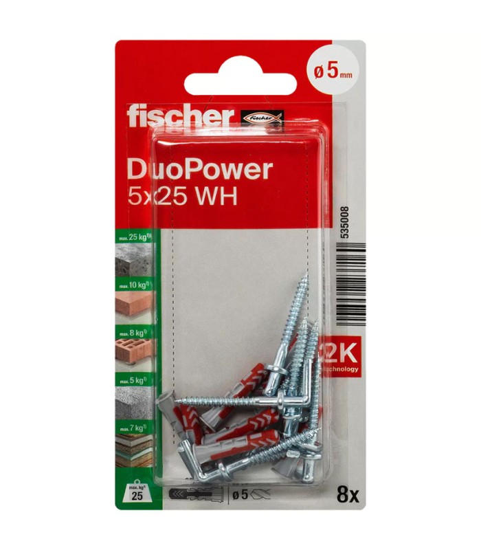 BLISTER DUOPOWER 5X25 WH BL 8 UD.FISCHER