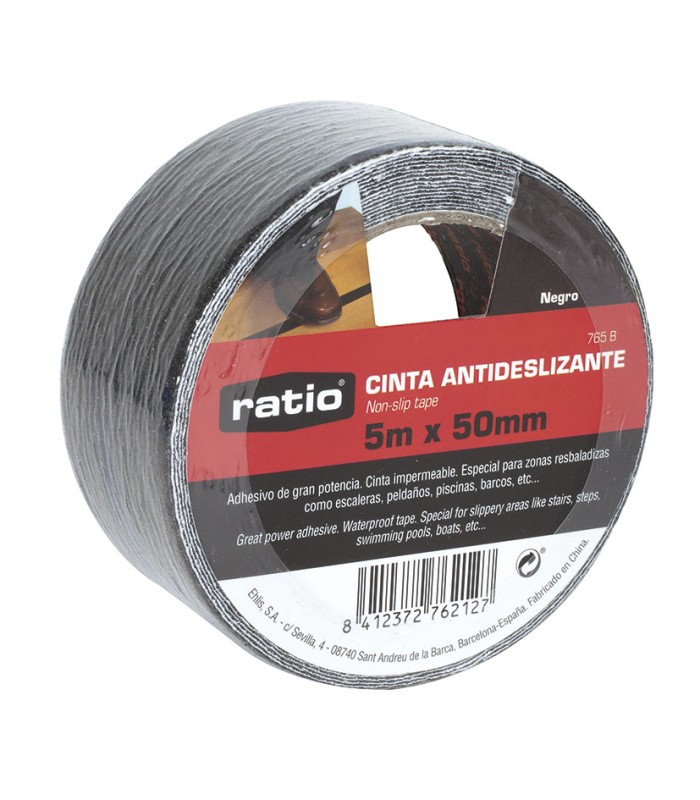 CINTA ANTIDESLIZ.  50MMX5M.NEGRO.  RATIO