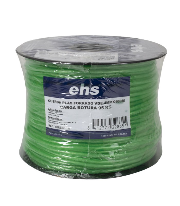 CUERDA PLAS.FORRADO VDE.4MMX100MEHS