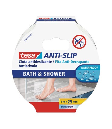 CINTA ANTIDESLIZANTE BAÑO 25MM-5M TRANP.