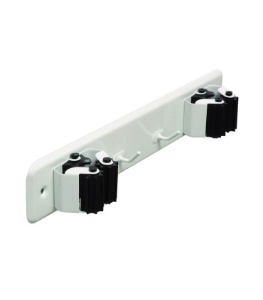 CUELGA ESCOBAS C/RODILLOS. DOBLE. BLANCO