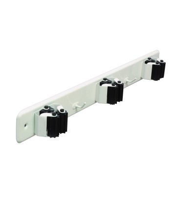 CUELGA ESCOBAS C/RODILLOS. TRIPLE. BCO.