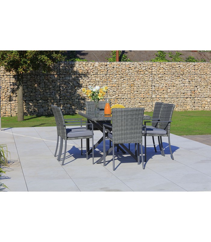 MESA ACERO/RATÁN 160 X 90 CM