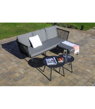 SOFÁ ACERO/CUERDA + 2 MESITAS + PUFF