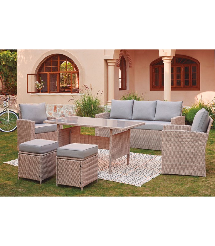 CONJ. MADAGASCAR SOFÁ+2 SILL+MESA RAT.