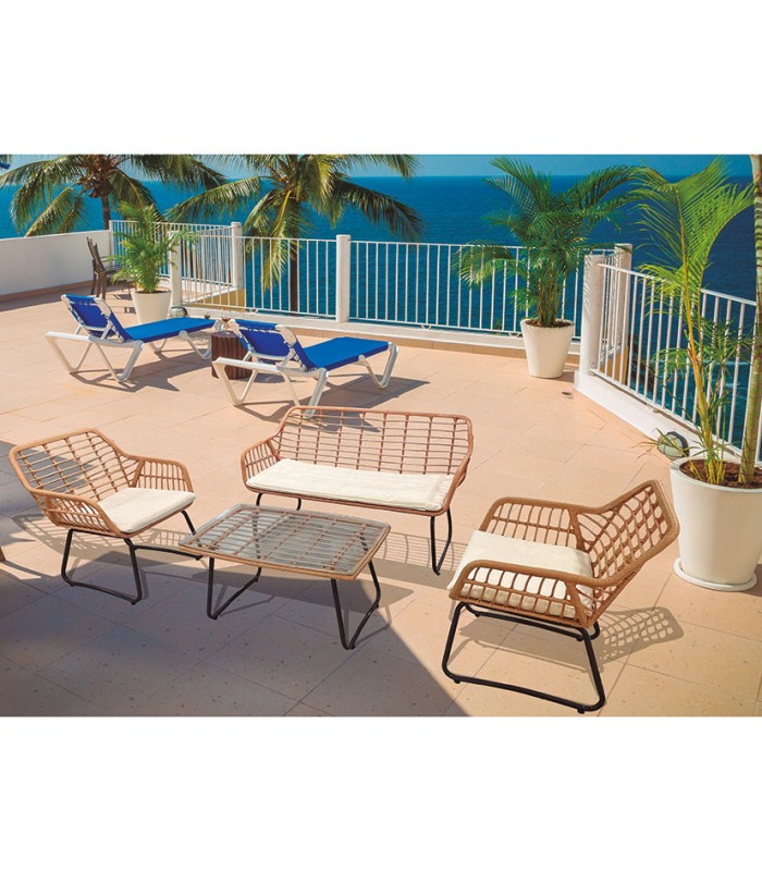 CONJ. RATÁN.SOFÁ+2 SILLONES+MESA BAJA