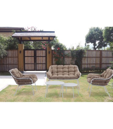 CONJ. 2 SILLONES+SOFÁ+MESITA RATÁN. BCO