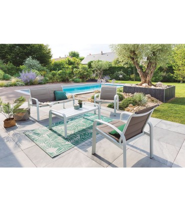 CONJ. ALUM. 2 SILLONES+SOFÁ+MESA. BCO.