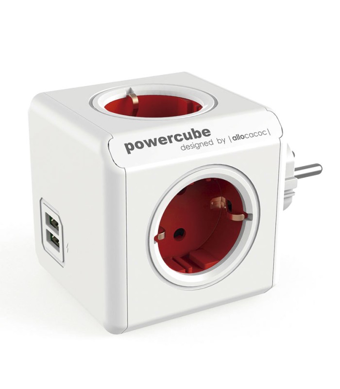 POWERCUBE ORIGINAL 4 TOMAS + 2 USB ROJO