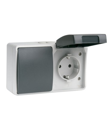 INT./ CONMUTADOR + BASE ENCHUFE GRIS