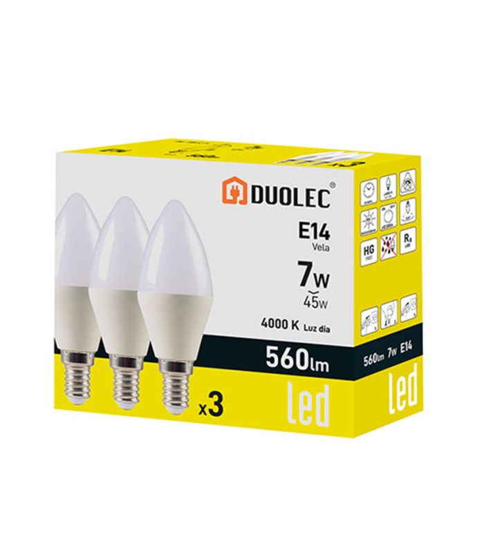 PACK 3 VELA LED DUOLEC 7W 4000K 560LM