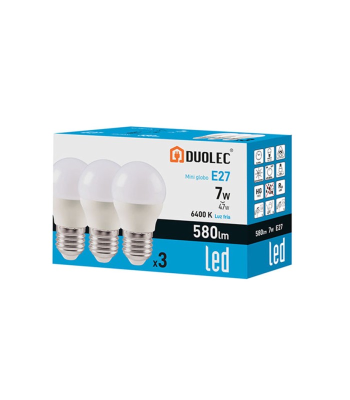 PACK3 MINI GLO LED DUOLEC 7W 6400K 580LM