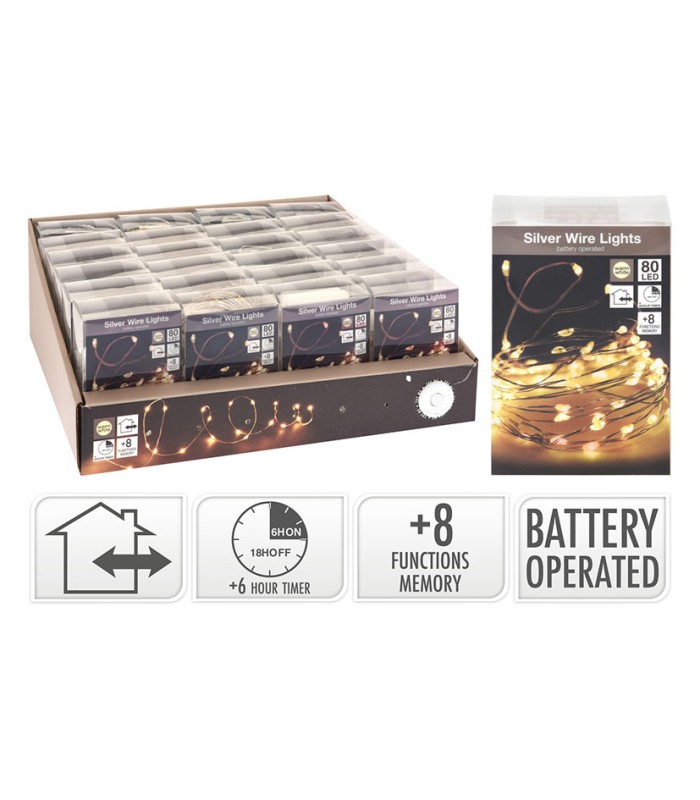 ILUMINACION 80 LUCES BCO.CALIDO A PILAS