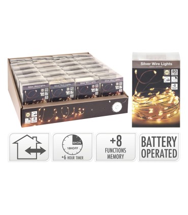 ILUMINACION 80 LUCES BCO.CALIDO A PILAS