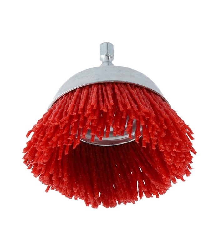 CEPILLO COPA NYLON ROJO 75 MM.EJE 6 MM.