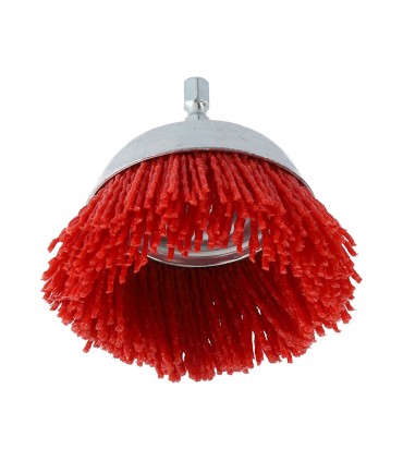 CEPILLO COPA NYLON ROJO 75 MM.EJE 6 MM.