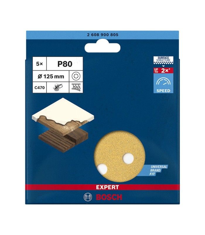 PAPEL LIJA EXCENT.C470 125MM 8P G80.5UDS